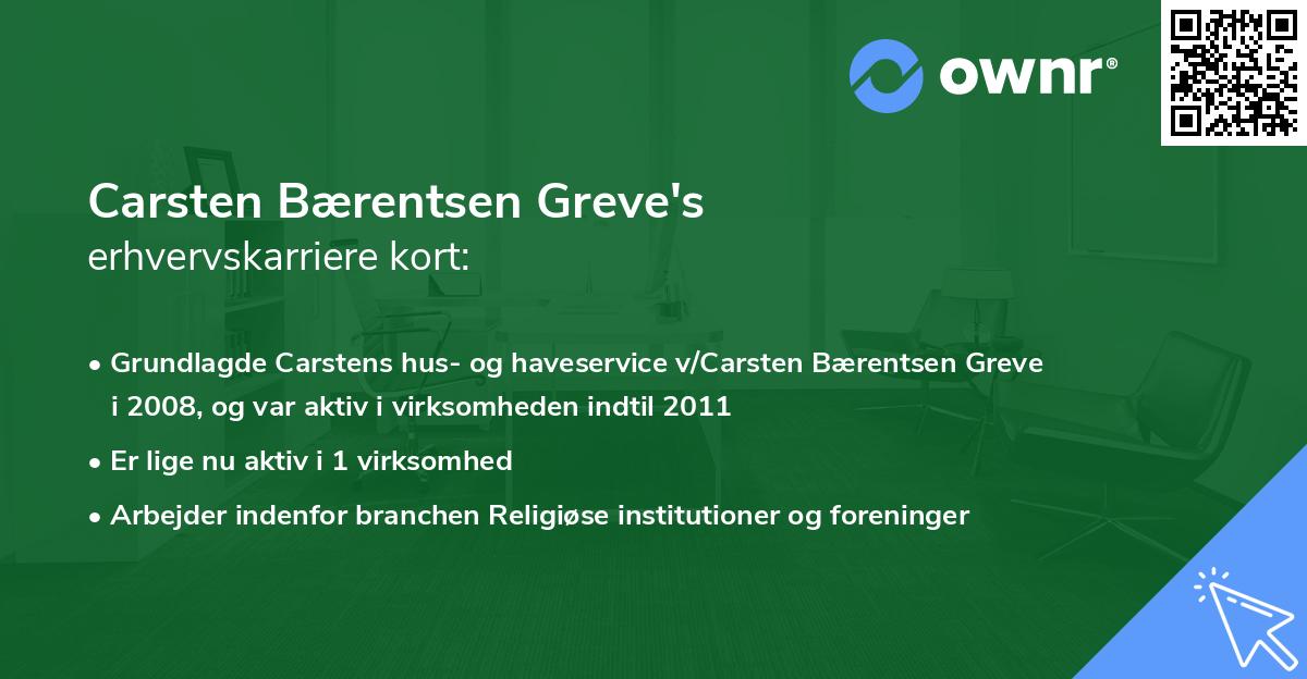 Carsten Bærentsen Greve's erhvervskarriere kort