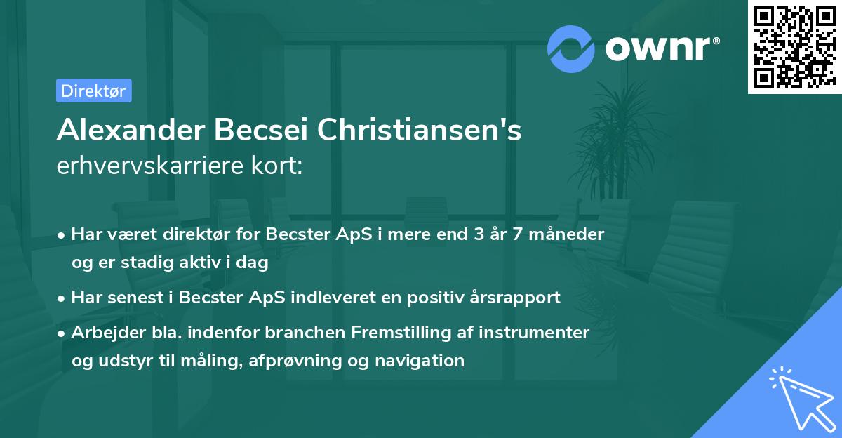 Alexander Becsei Christiansen's erhvervskarriere kort