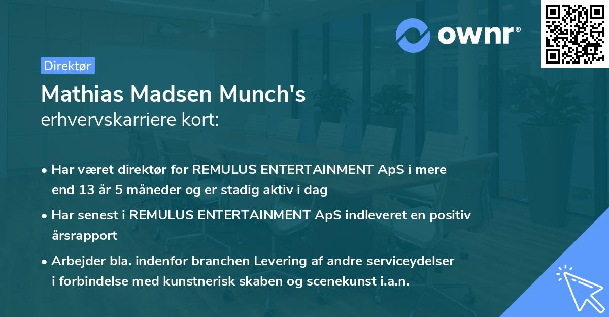 Mathias Madsen Munch's erhvervskarriere kort