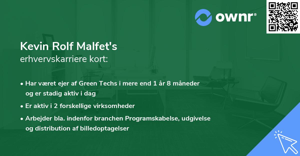 Kevin Rolf Malfet's erhvervskarriere kort