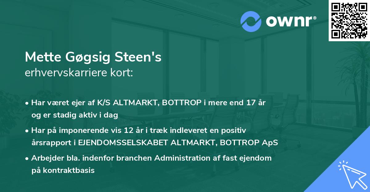 Mette Gøgsig Steen's erhvervskarriere kort