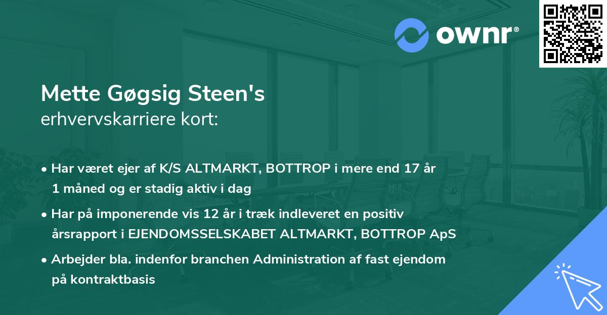 Mette Gøgsig Steen's erhvervskarriere kort
