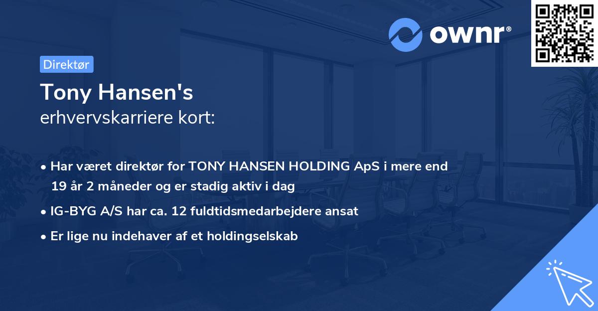 Tony Hansen's erhvervskarriere kort