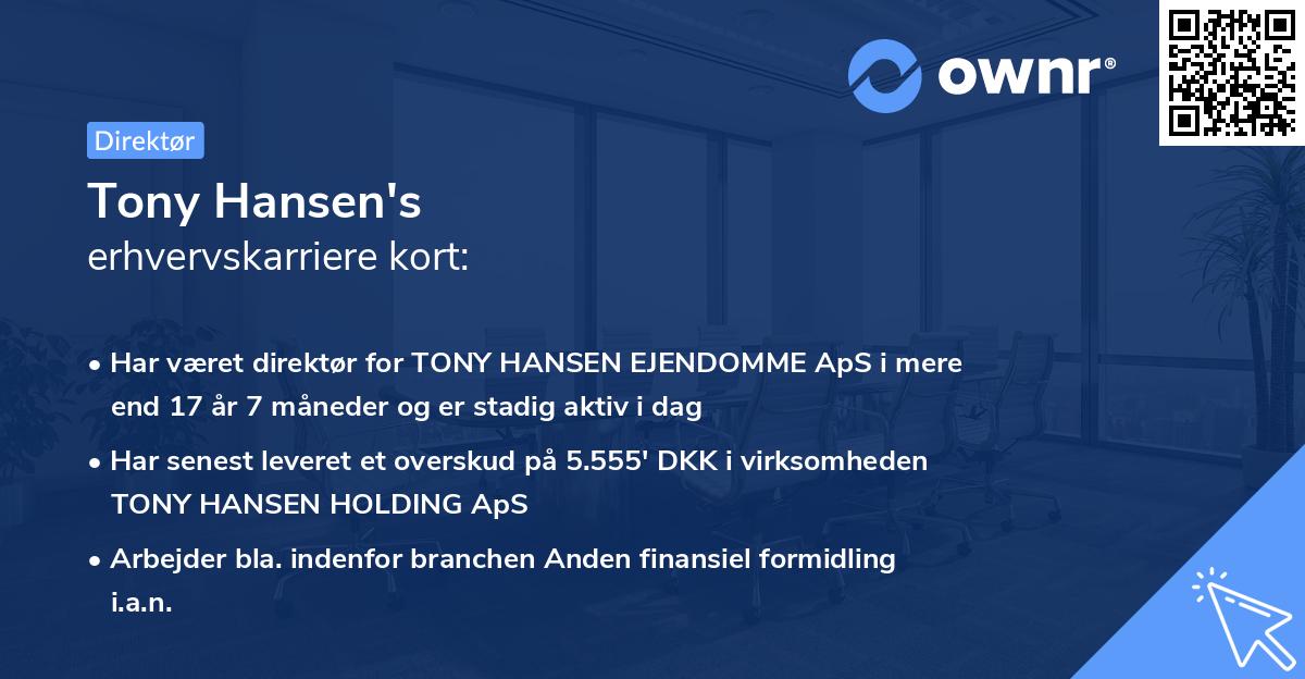 Tony Hansen's erhvervskarriere kort