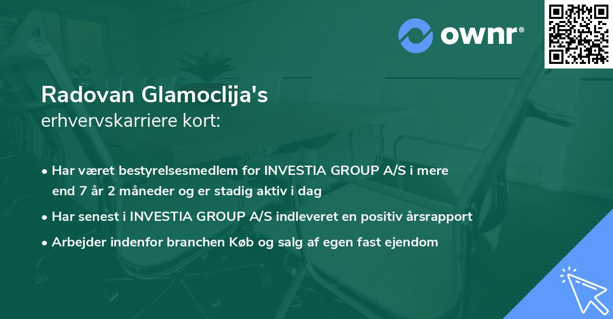 Radovan Glamoclija's erhvervskarriere kort