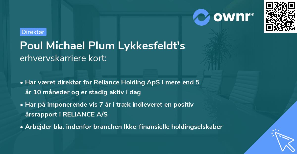 Poul Michael Plum Lykkesfeldt's erhvervskarriere kort