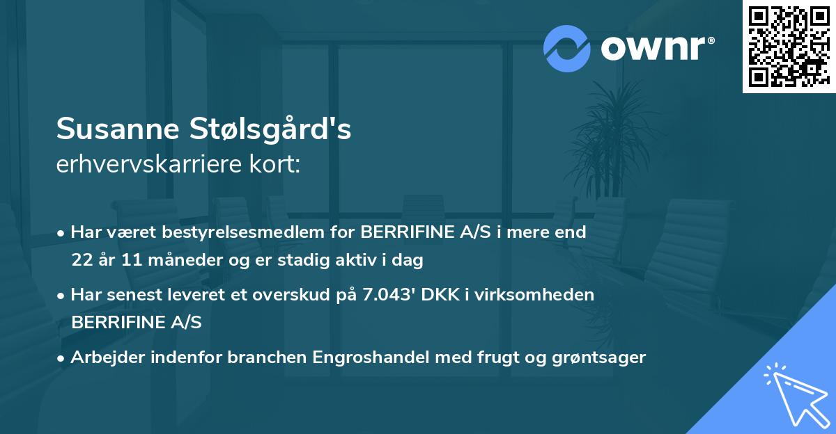 Susanne Stølsgård's erhvervskarriere kort