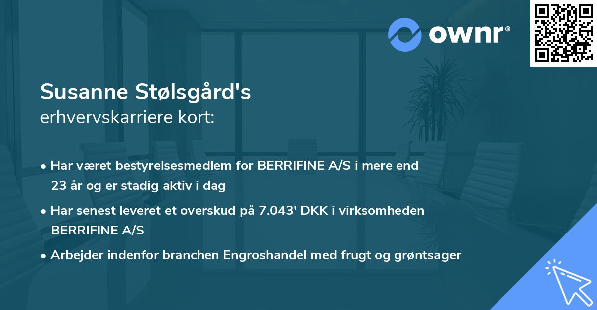 Susanne Stølsgård's erhvervskarriere kort