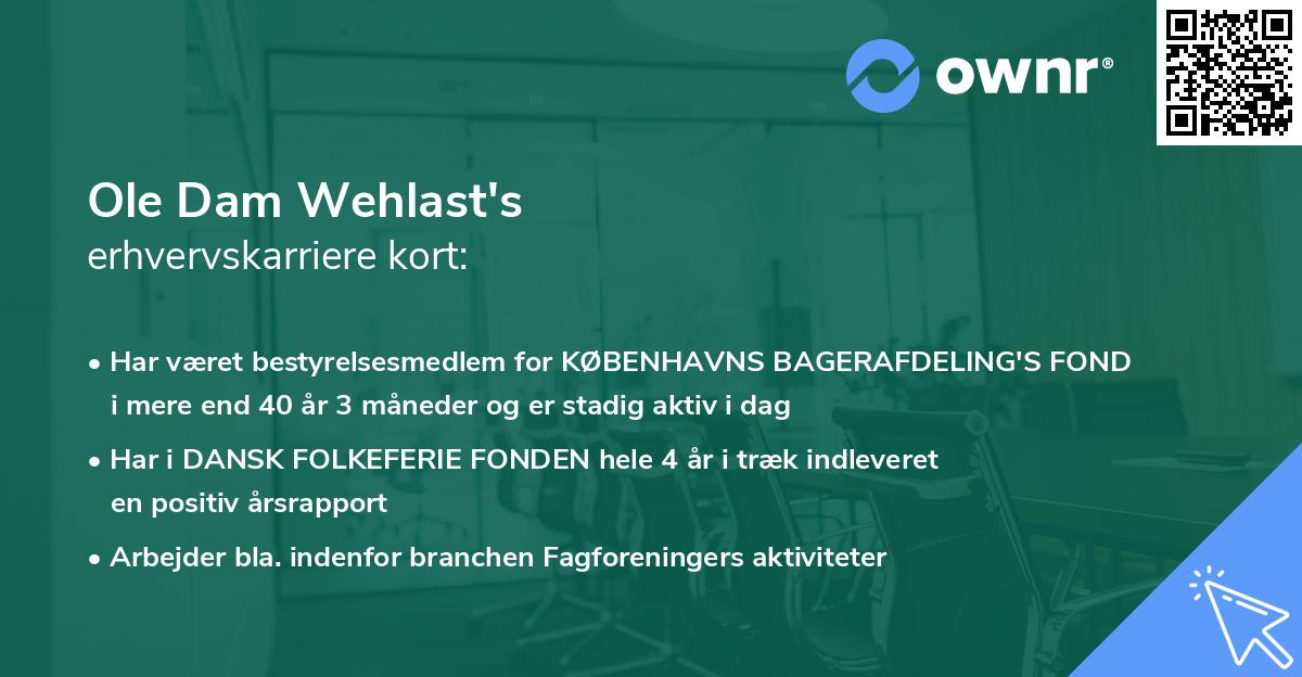 Ole Dam Wehlast's erhvervskarriere kort