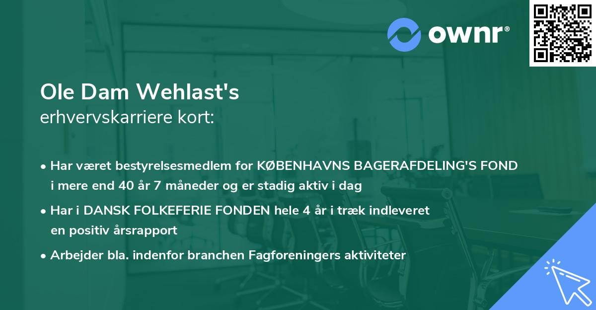 Ole Dam Wehlast's erhvervskarriere kort