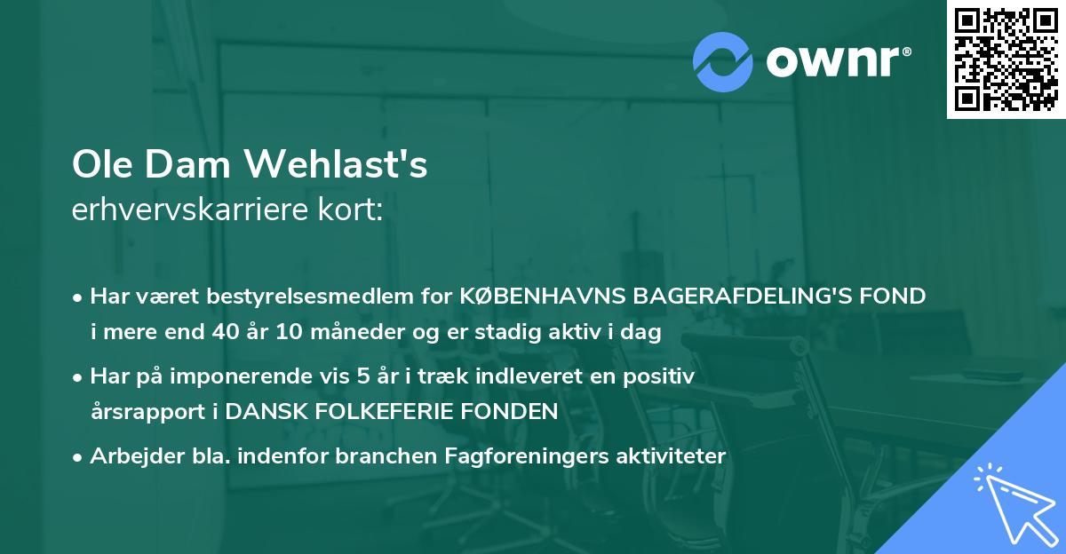 Ole Dam Wehlast's erhvervskarriere kort