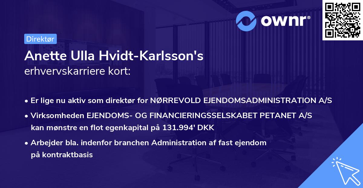 Anette Ulla Hvidt-Karlsson's erhvervskarriere kort