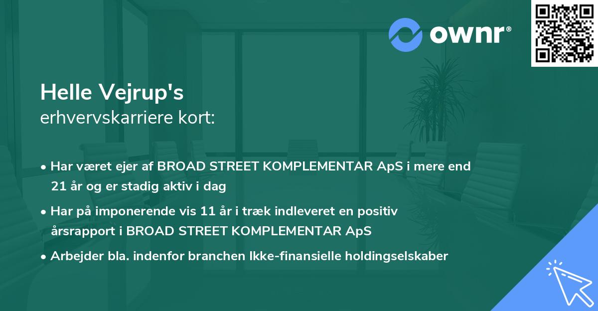 Helle Vejrup's erhvervskarriere kort