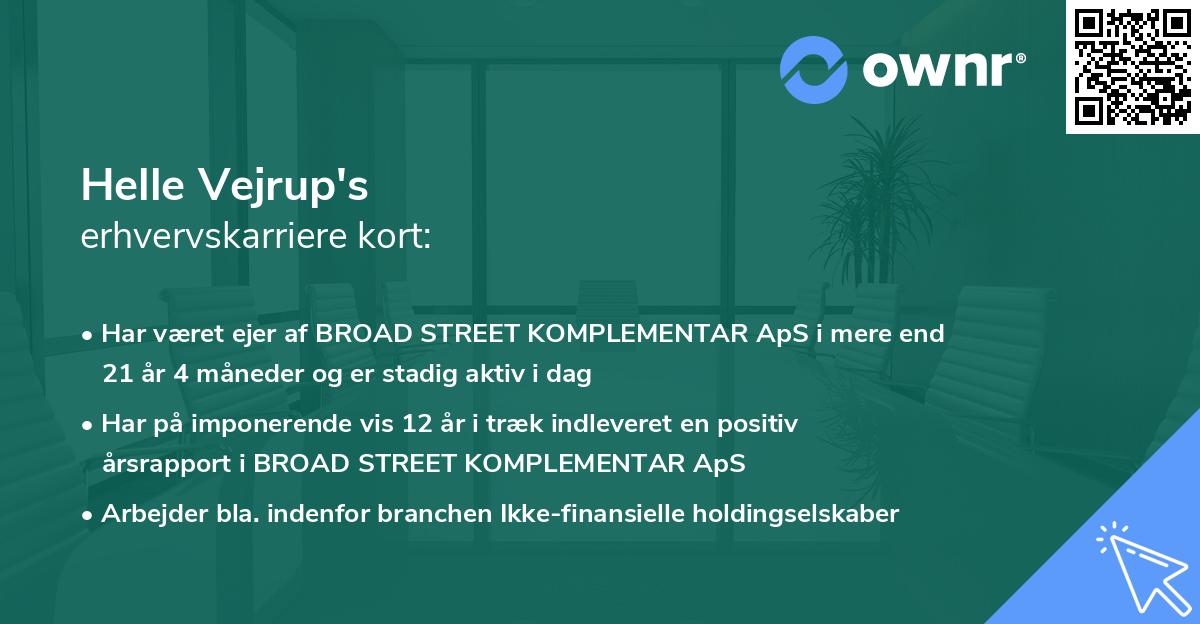 Helle Vejrup's erhvervskarriere kort