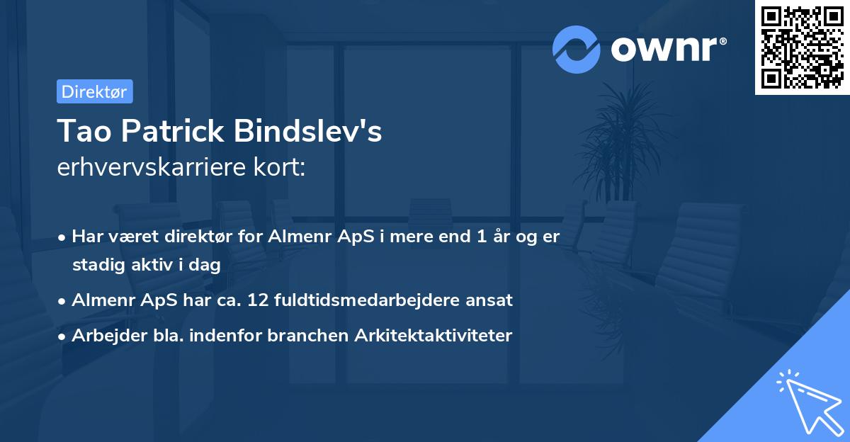 Tao Patrick Bindslev's erhvervskarriere kort