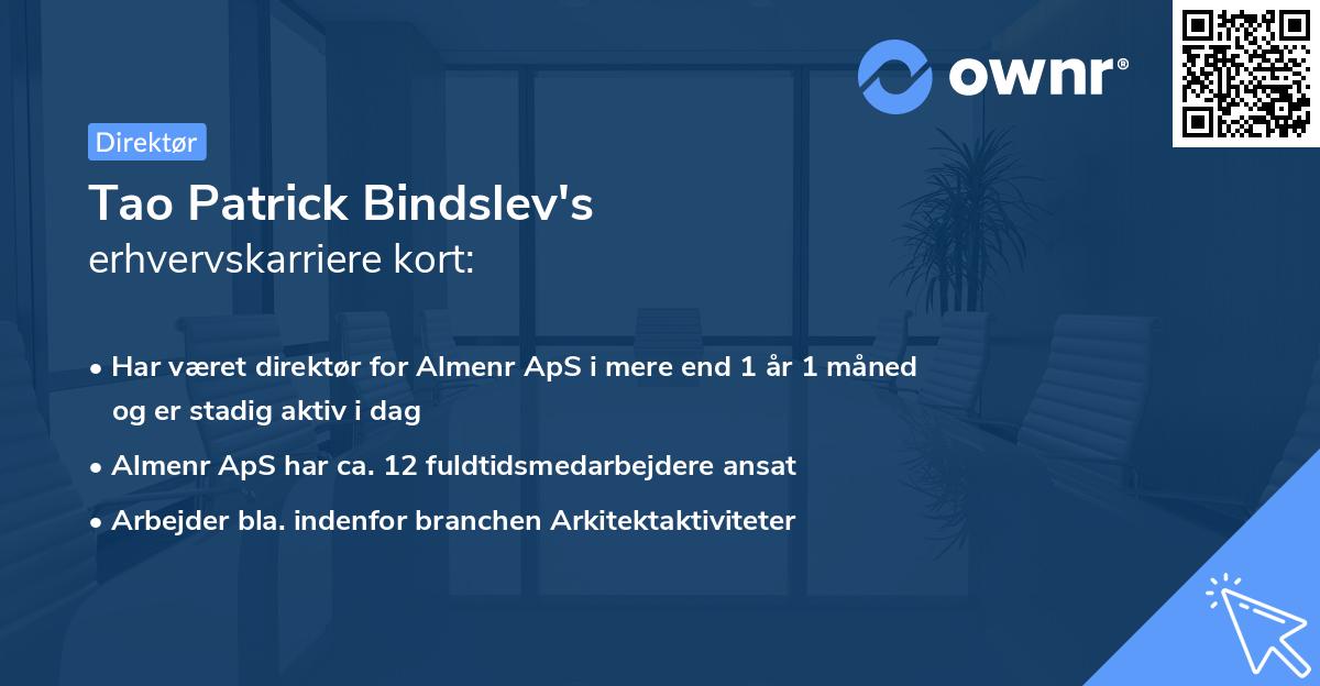 Tao Patrick Bindslev's erhvervskarriere kort