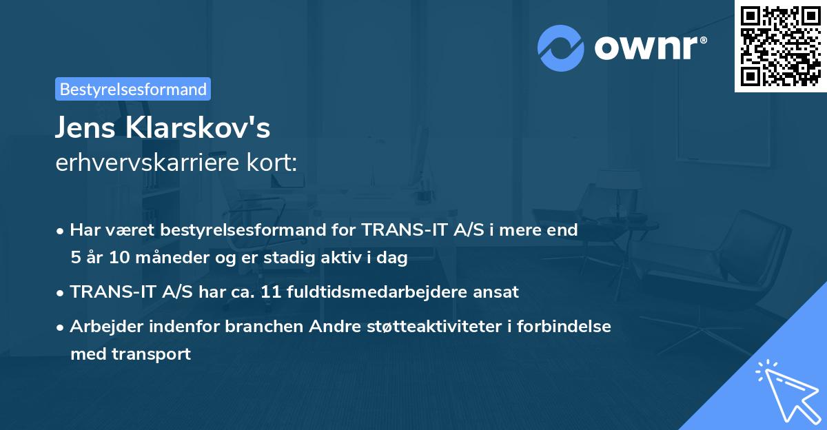 Jens Klarskov's erhvervskarriere kort