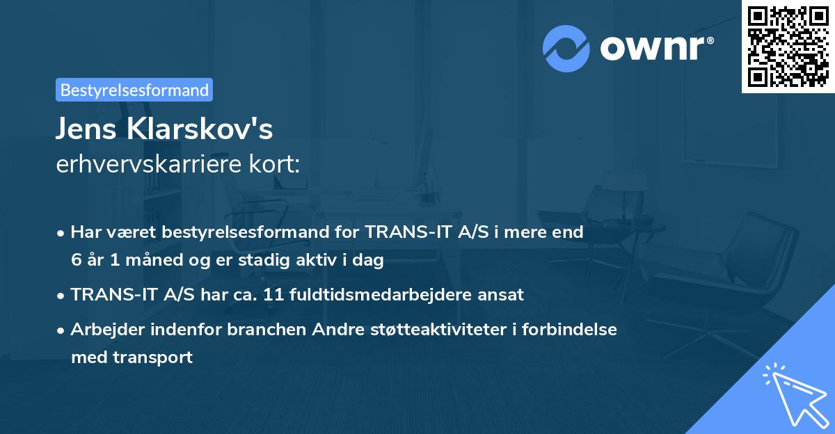 Jens Klarskov's erhvervskarriere kort