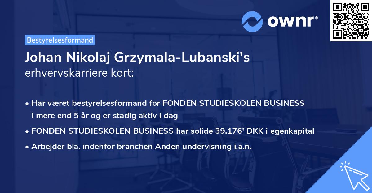 Johan Nikolaj Grzymala-Lubanski's erhvervskarriere kort