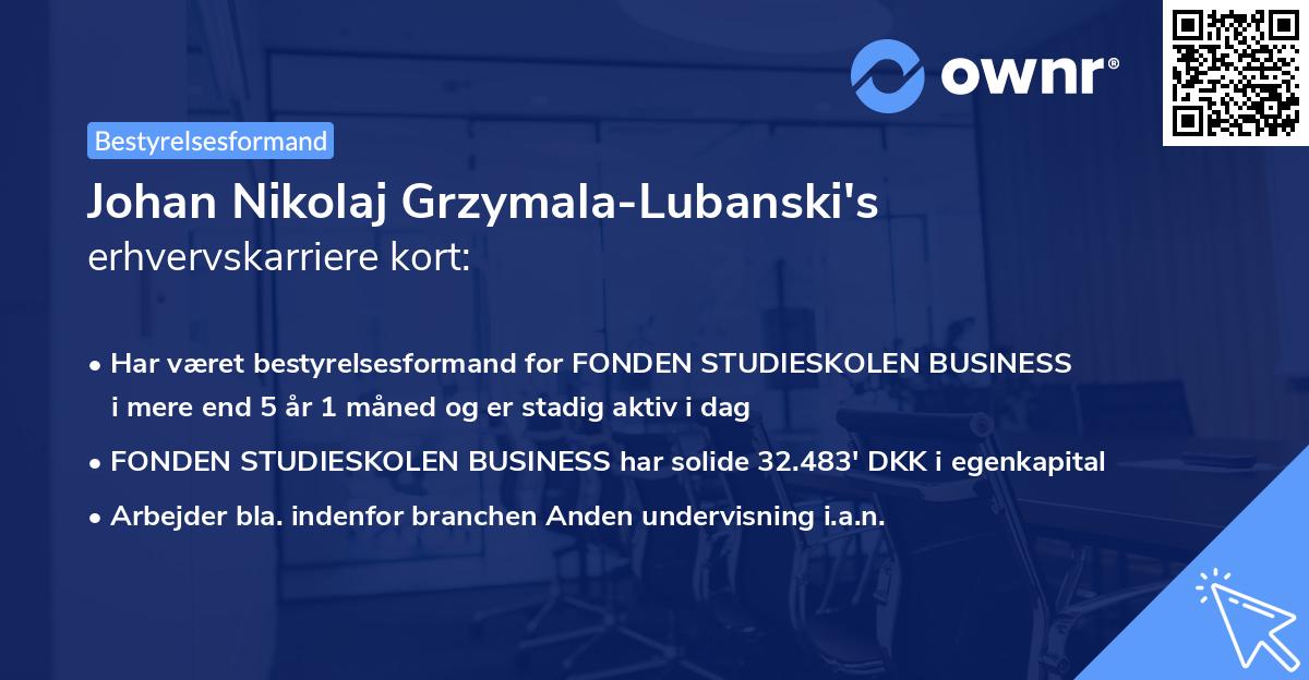 Johan Nikolaj Grzymala-Lubanski's erhvervskarriere kort