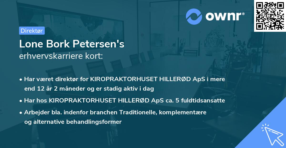 Lone Bork Petersen's erhvervskarriere kort