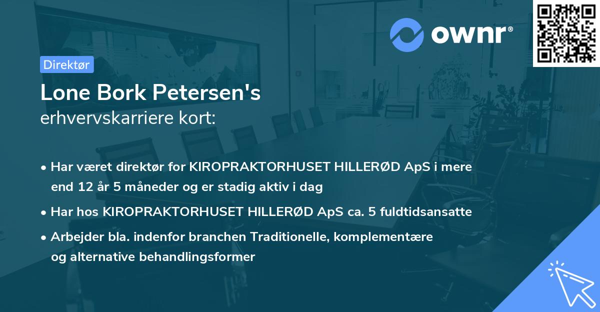 Lone Bork Petersen's erhvervskarriere kort