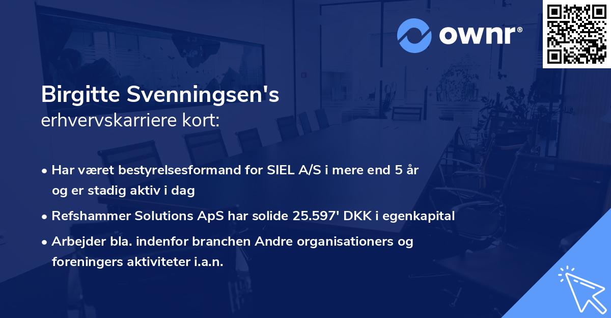 Birgitte Svenningsen's erhvervskarriere kort