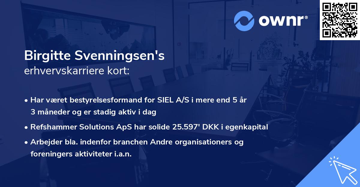 Birgitte Svenningsen's erhvervskarriere kort