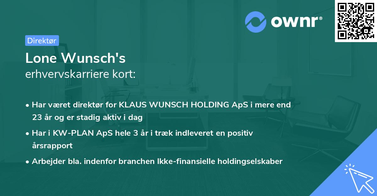 Lone Wunsch's erhvervskarriere kort