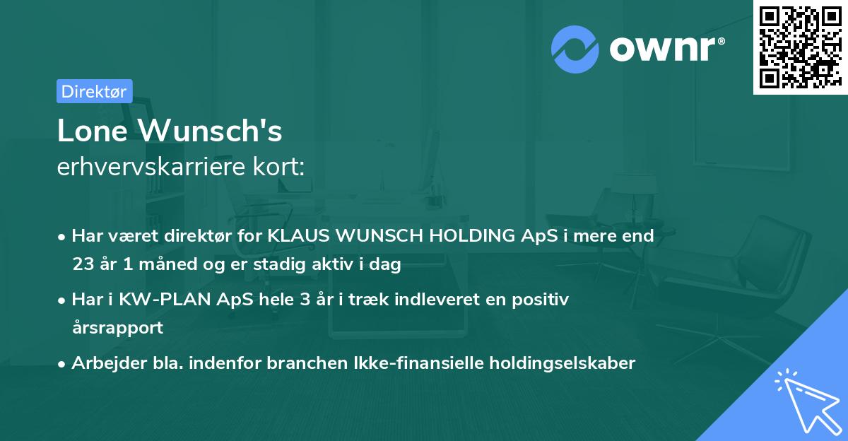 Lone Wunsch's erhvervskarriere kort