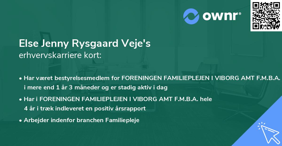 Else Jenny Rysgaard Veje's erhvervskarriere kort