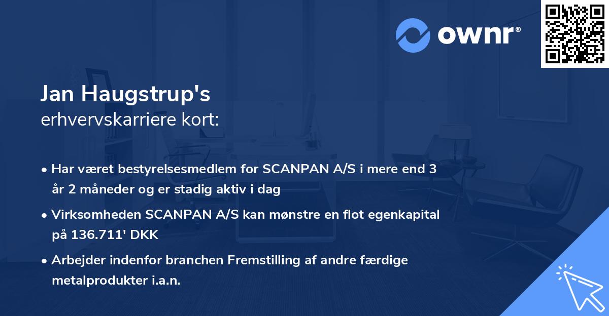 Jan Haugstrup's erhvervskarriere kort