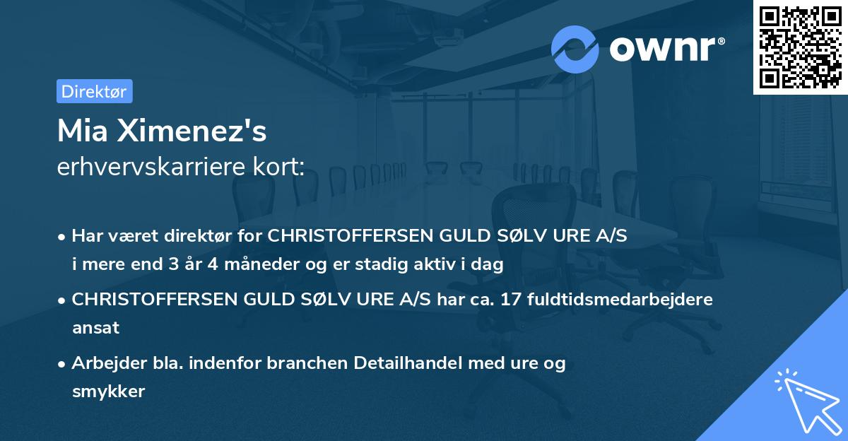 Mia Ximenez's erhvervskarriere kort