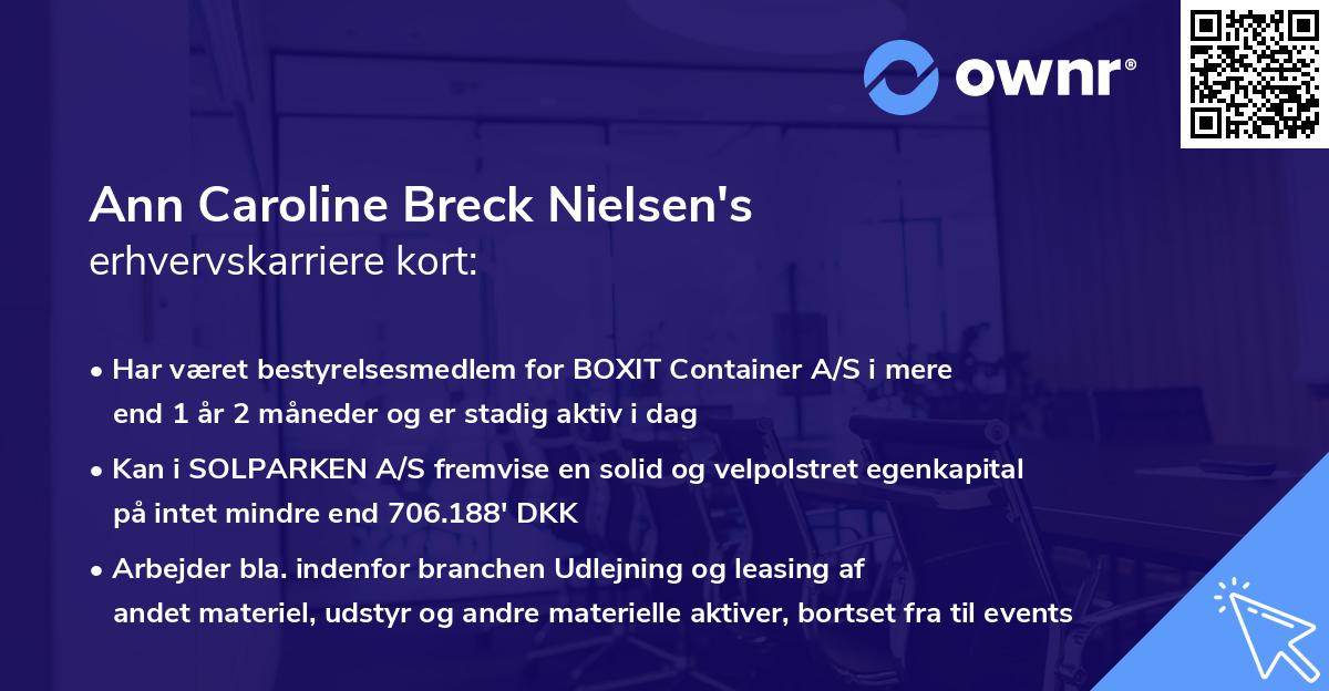 Ann Caroline Breck Nielsen's erhvervskarriere kort