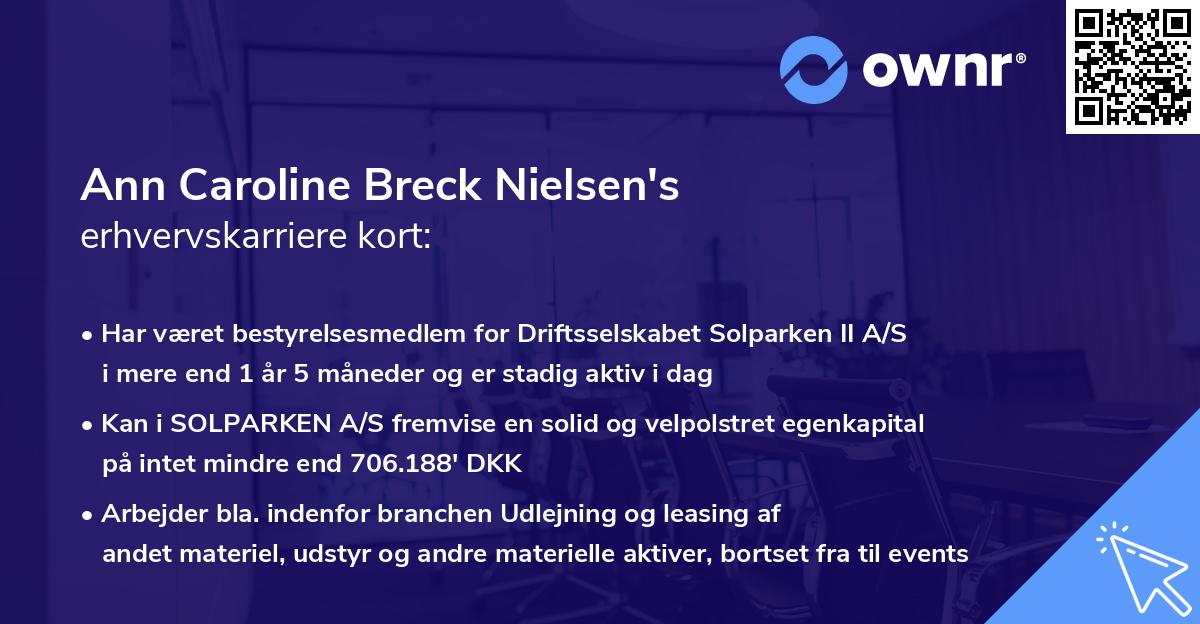 Ann Caroline Breck Nielsen's erhvervskarriere kort