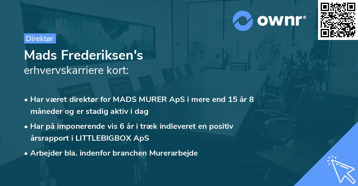Mads Frederiksen's erhvervskarriere kort
