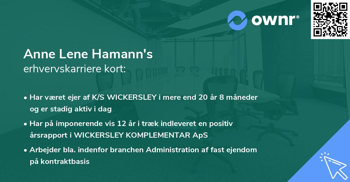Anne Lene Hamann's erhvervskarriere kort