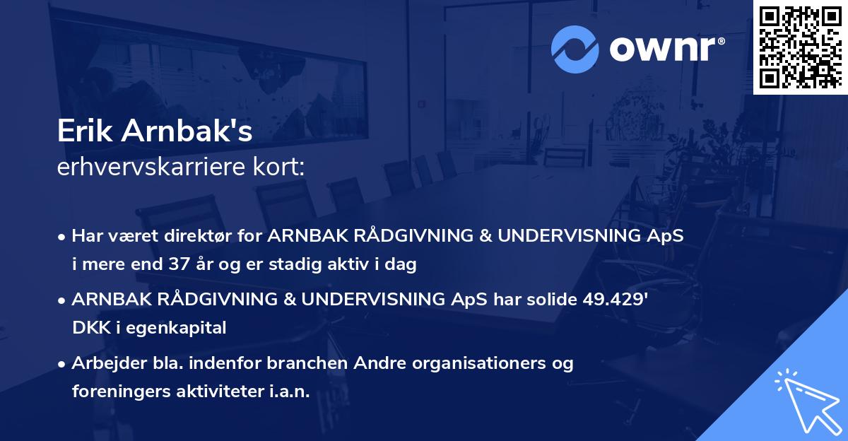 Erik Arnbak's erhvervskarriere kort