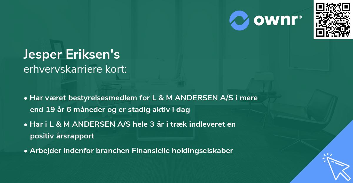 Jesper Eriksen's erhvervskarriere kort