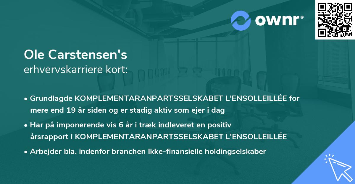 Ole Carstensen's erhvervskarriere kort