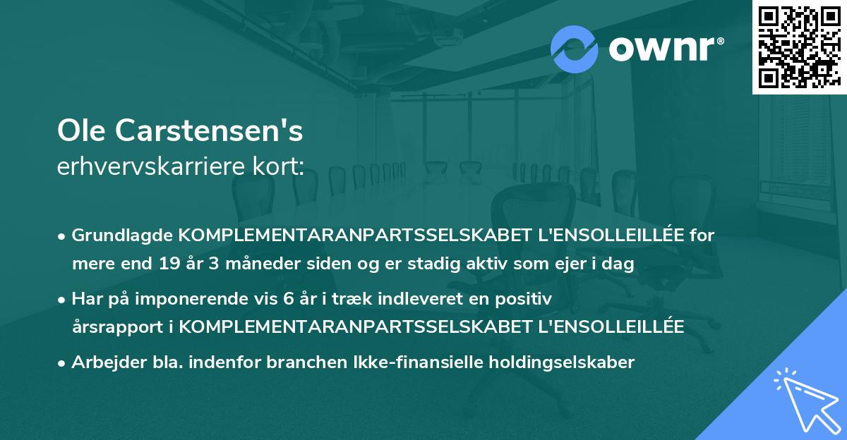 Ole Carstensen's erhvervskarriere kort