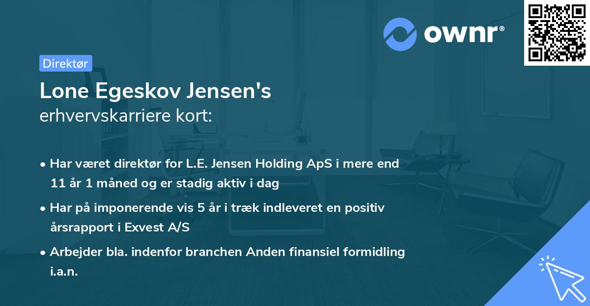Lone Egeskov Jensen's erhvervskarriere kort
