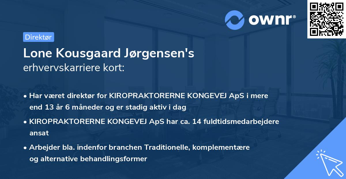 Lone Kousgaard Jørgensen's erhvervskarriere kort