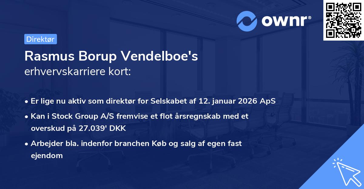 Rasmus Borup Vendelboe's erhvervskarriere kort