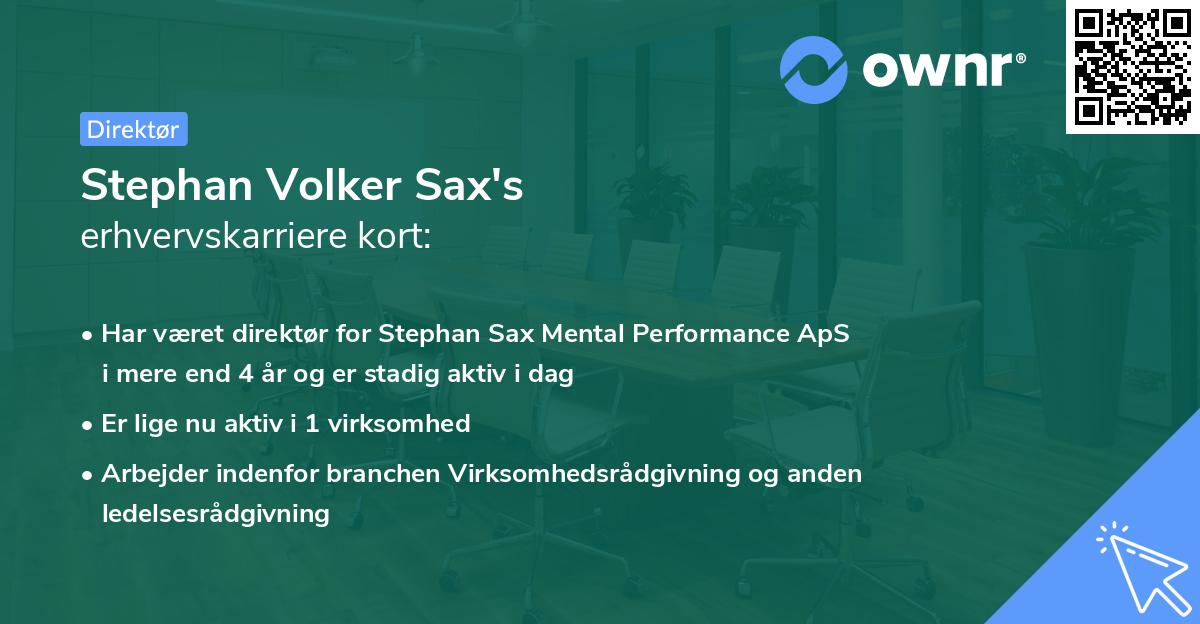 Stephan Volker Sax's erhvervskarriere kort