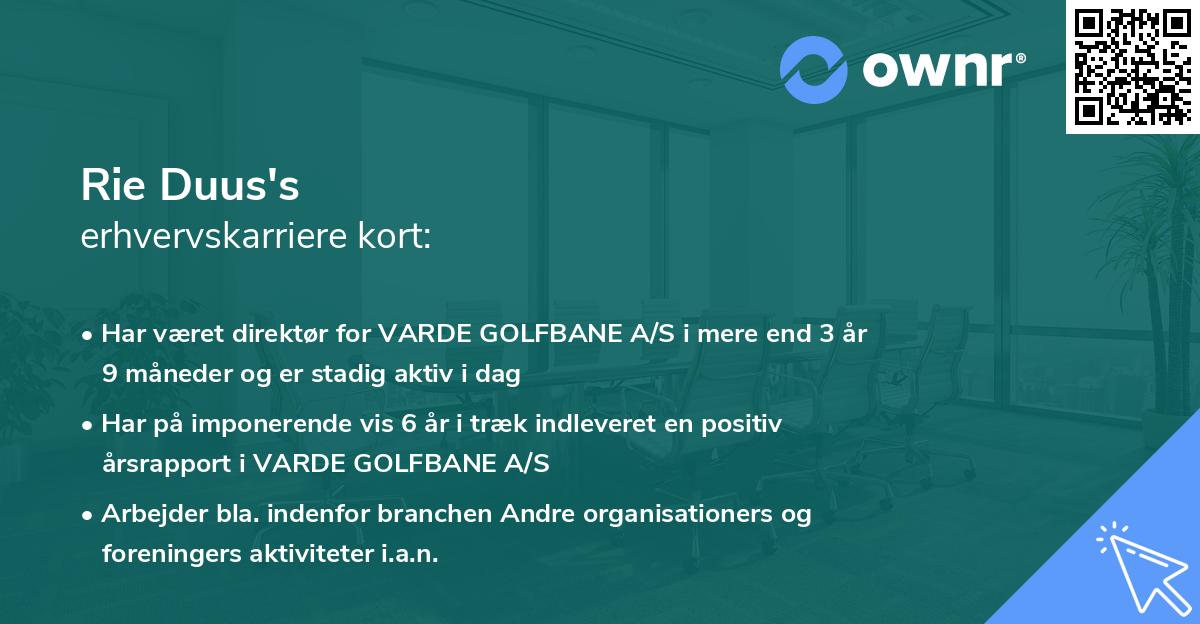 Rie Duus's erhvervskarriere kort