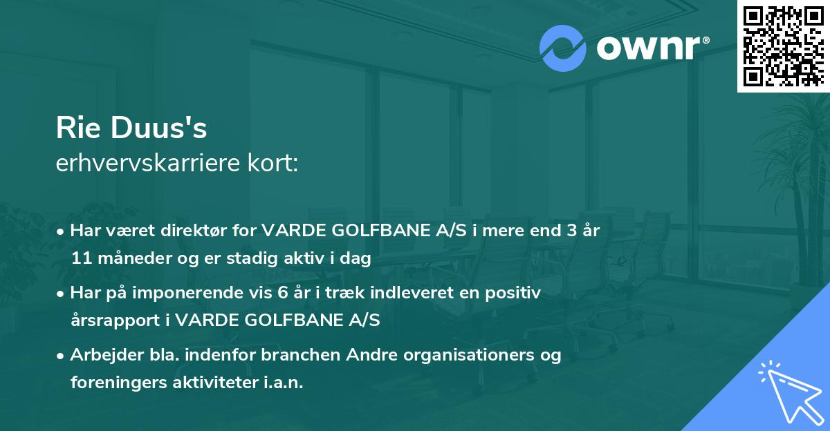 Rie Duus's erhvervskarriere kort