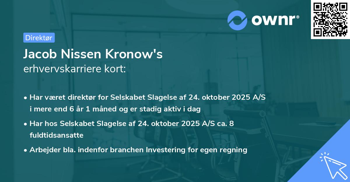 Jacob Nissen Kronow's erhvervskarriere kort