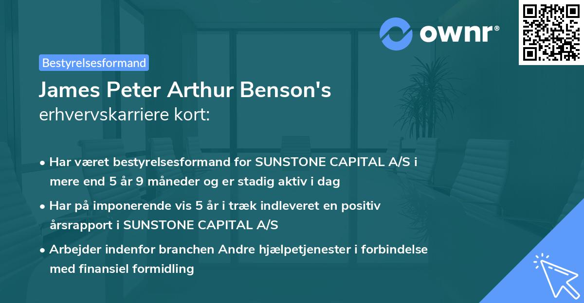 James Peter Arthur Benson's erhvervskarriere kort