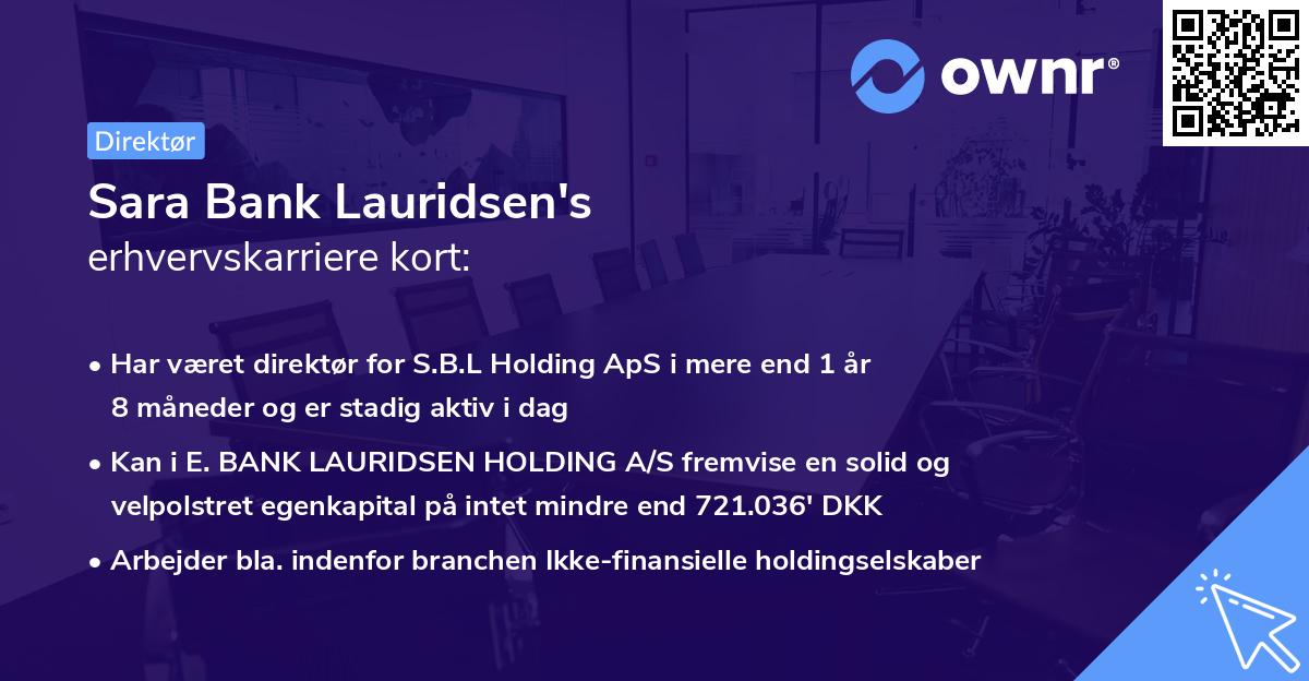 Sara Bank Lauridsen's erhvervskarriere kort